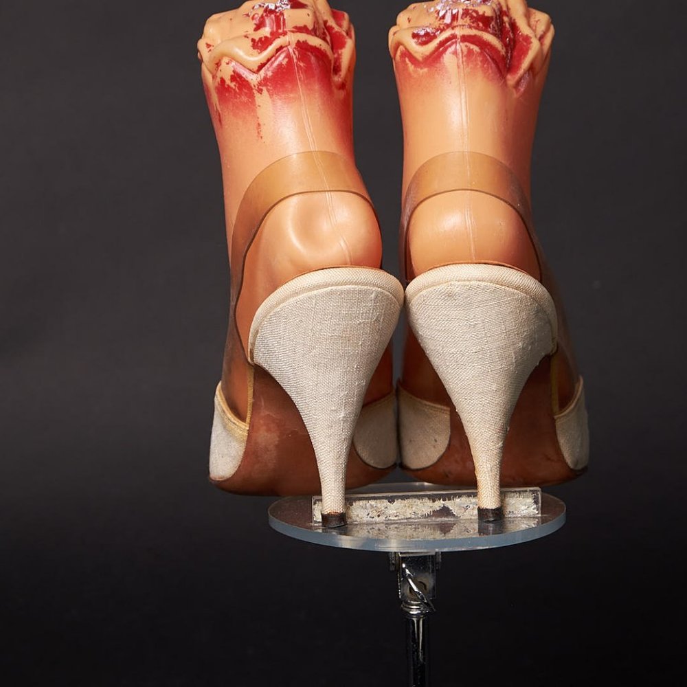 1950s Linen Embroidered Slingback Heels